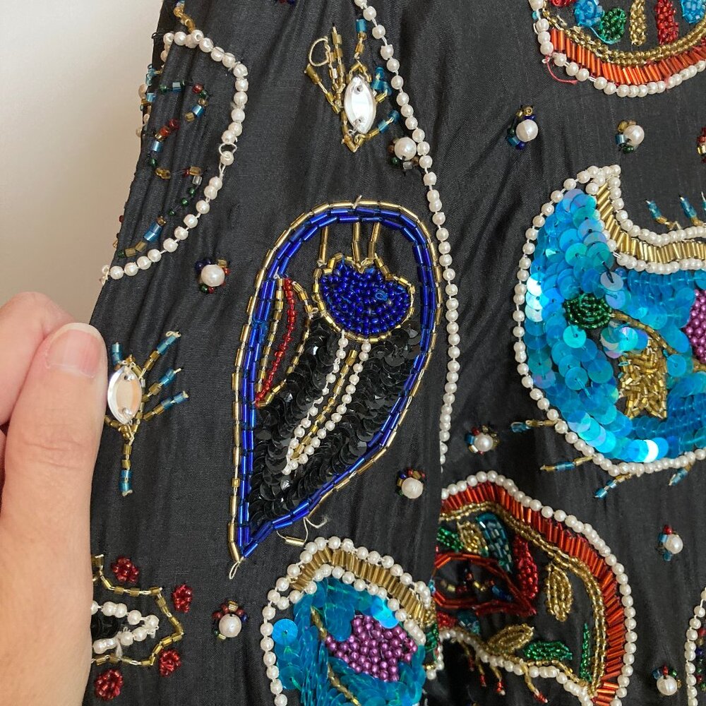 Paisley Sequin Beaded Jeweled Jacket Blue Black Multicolor - Picture 6 of 16